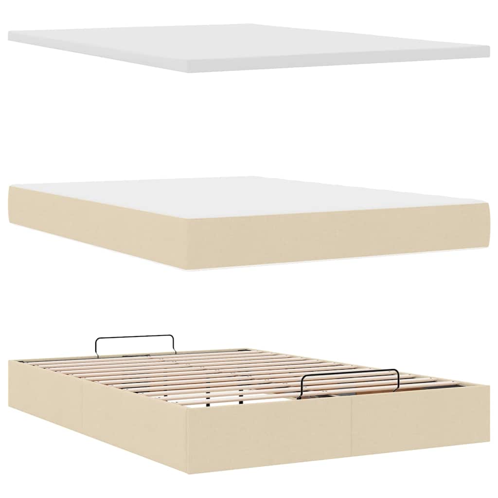 Pouf Letto con Materasso Crema 140x200 cm in Tessuto | homemem39