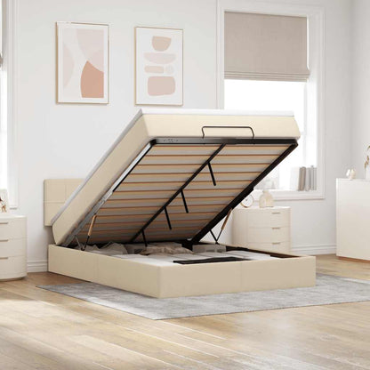 Pouf Letto con Materasso Crema 140x200 cm in Tessuto