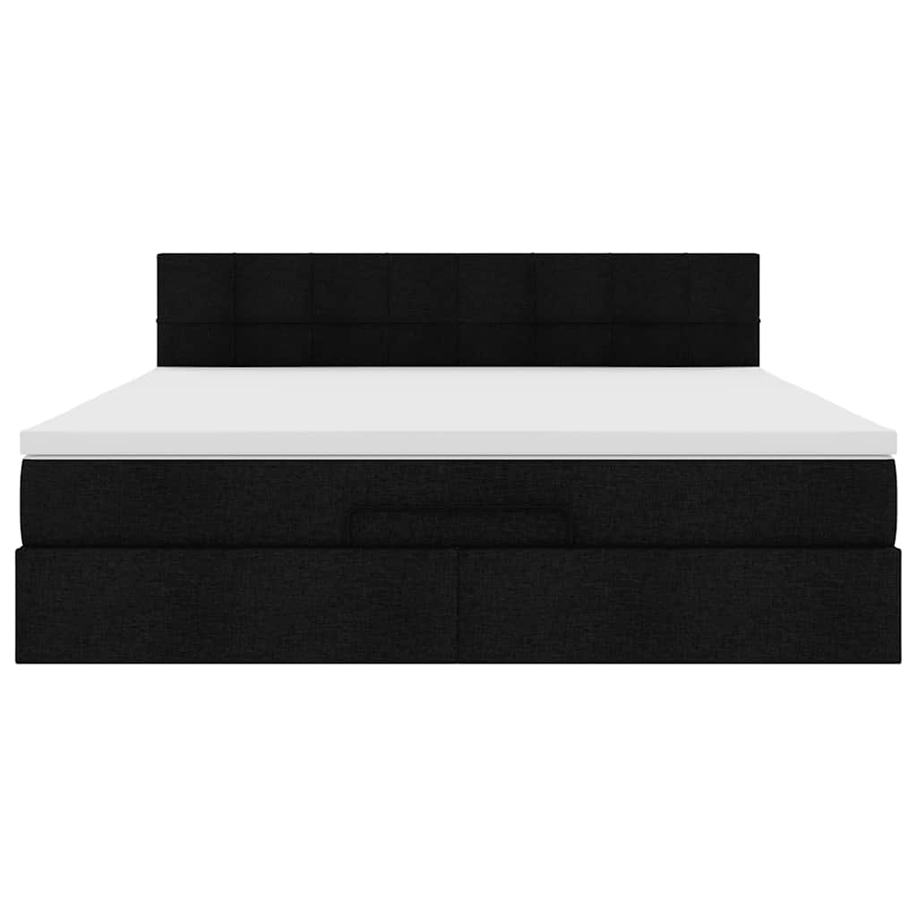 Struttura Letto Pouf con Materasso Nero 180x200 cm in Tessuto
