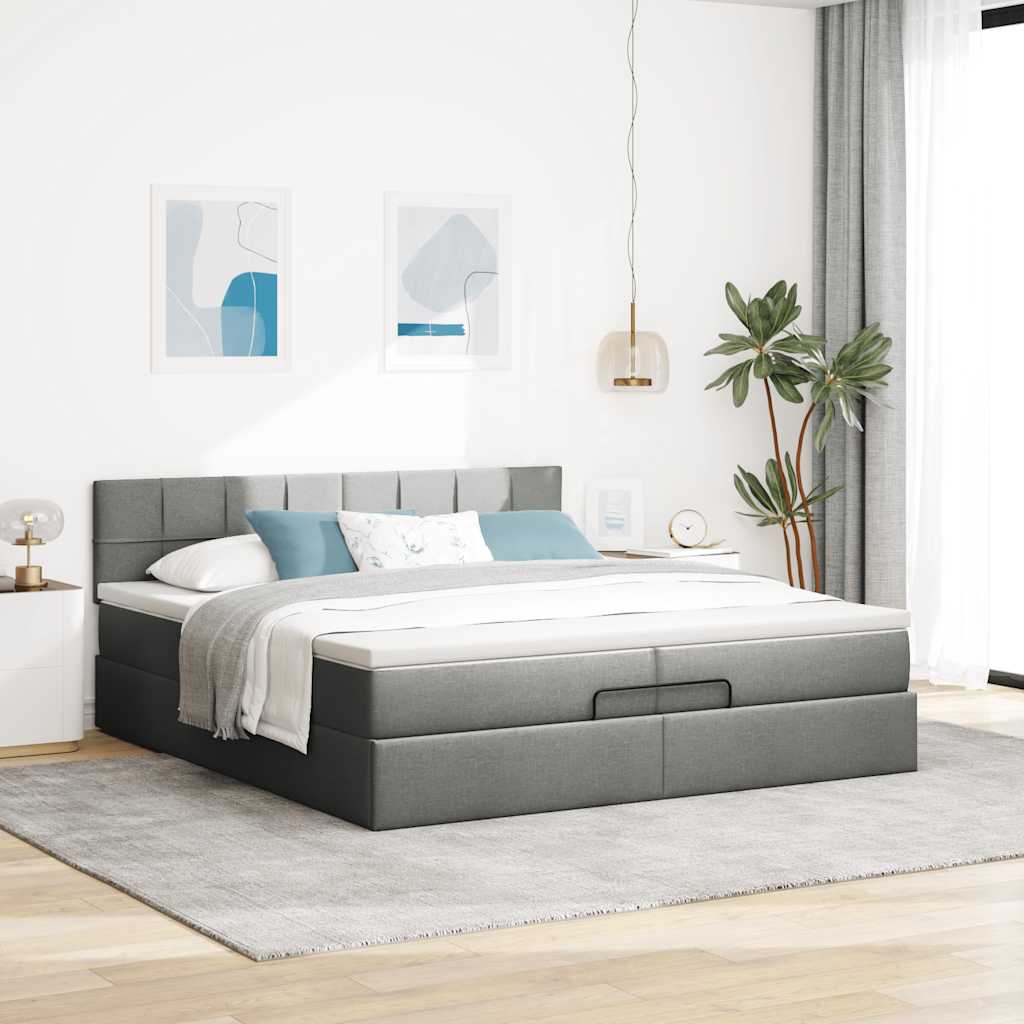 Struttura Letto Pouf con Materasso 200x200 cm in Tessuto | homemem39