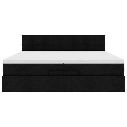 Struttura Letto Pouf con Materasso Nero 200x200 cm in Tessuto