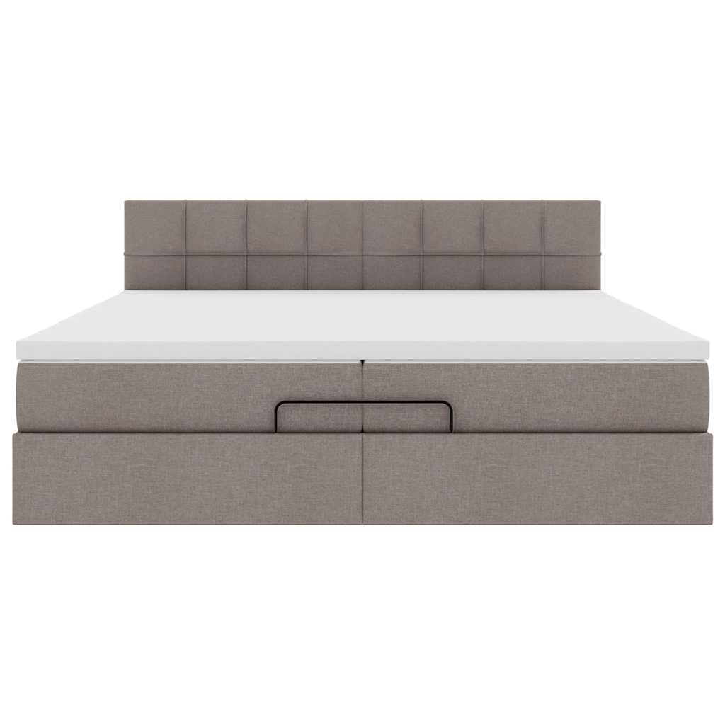 Struttura Letto Pouf con Materasso Tortora 200x200 cm Tessuto