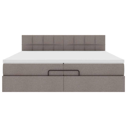 Struttura Letto Pouf con Materasso Tortora 200x200 cm Tessuto
