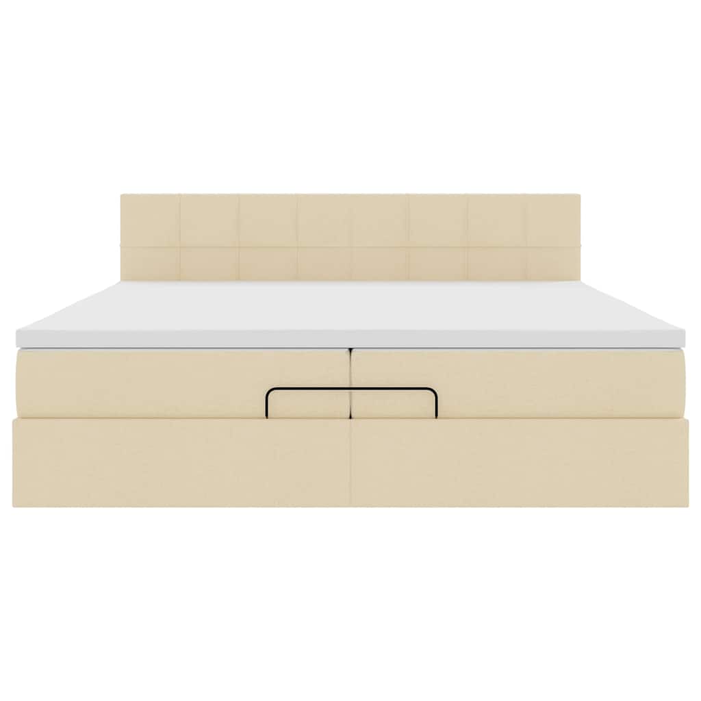 Struttura Letto Pouf con Materasso Crema 200x200cm in Tessuto