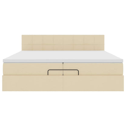 Struttura Letto Pouf con Materasso Crema 200x200cm in Tessuto
