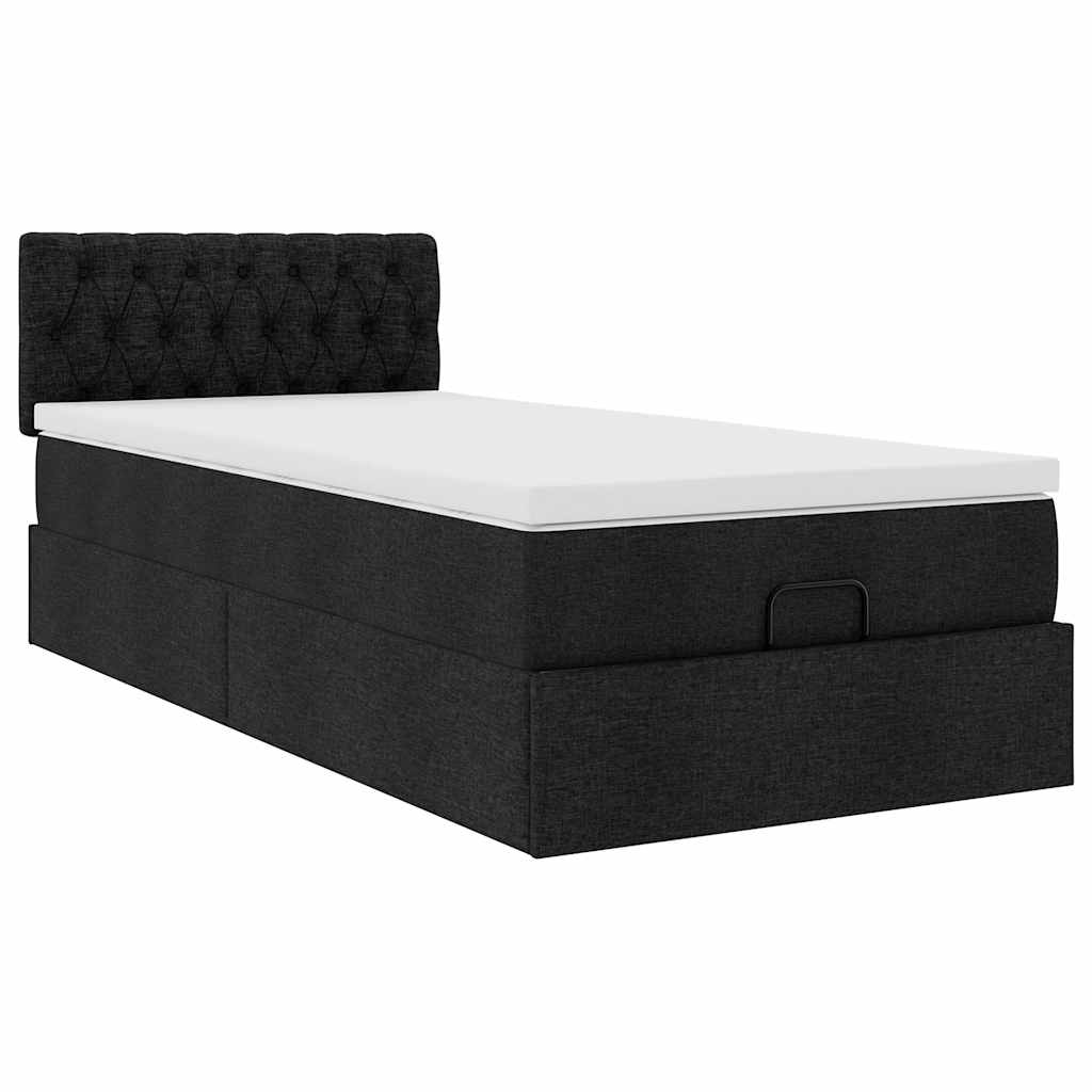 Struttura Letto Pouf con Materasso Nero 80x200 cm in Tessuto