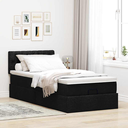 Struttura Letto Pouf con Materasso Nero 80x200 cm in Tessuto