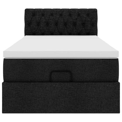 Struttura Letto Pouf con Materasso Nero 80x200 cm in Tessuto