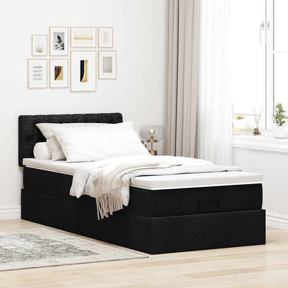 Struttura Letto Pouf con Materasso Nero 90x190 cm in Tessuto