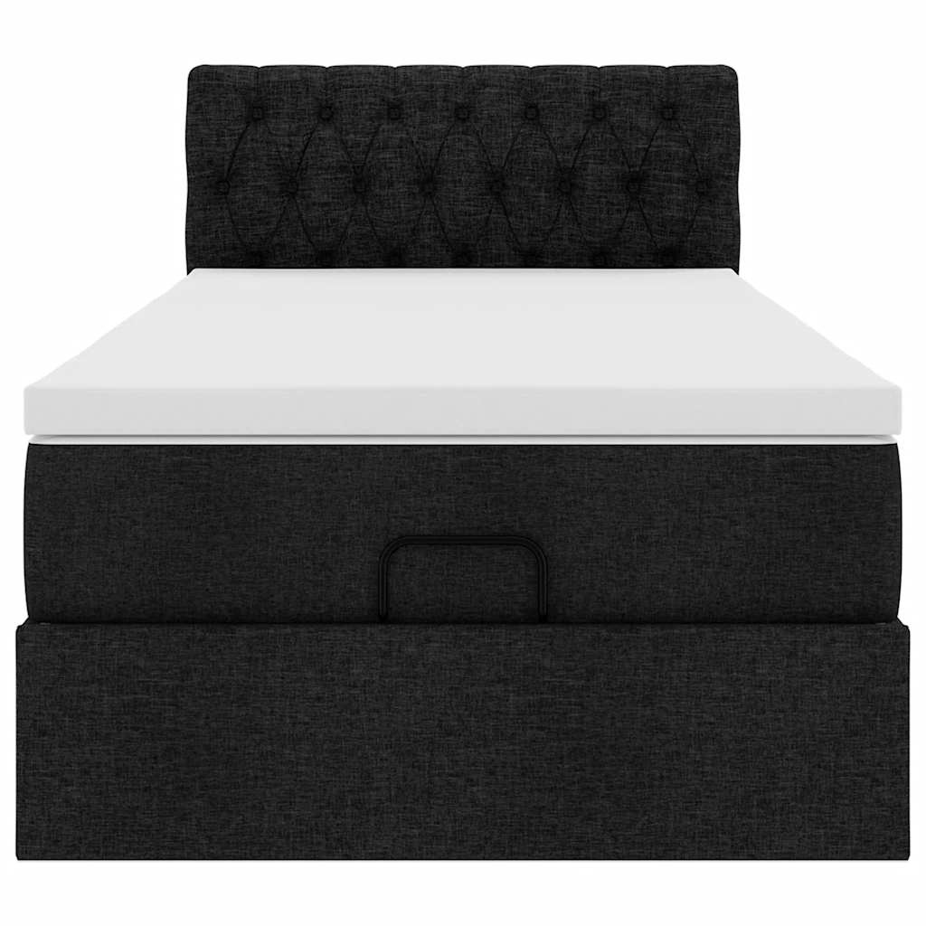 Struttura Letto Pouf con Materasso Nero 90x190 cm in Tessuto