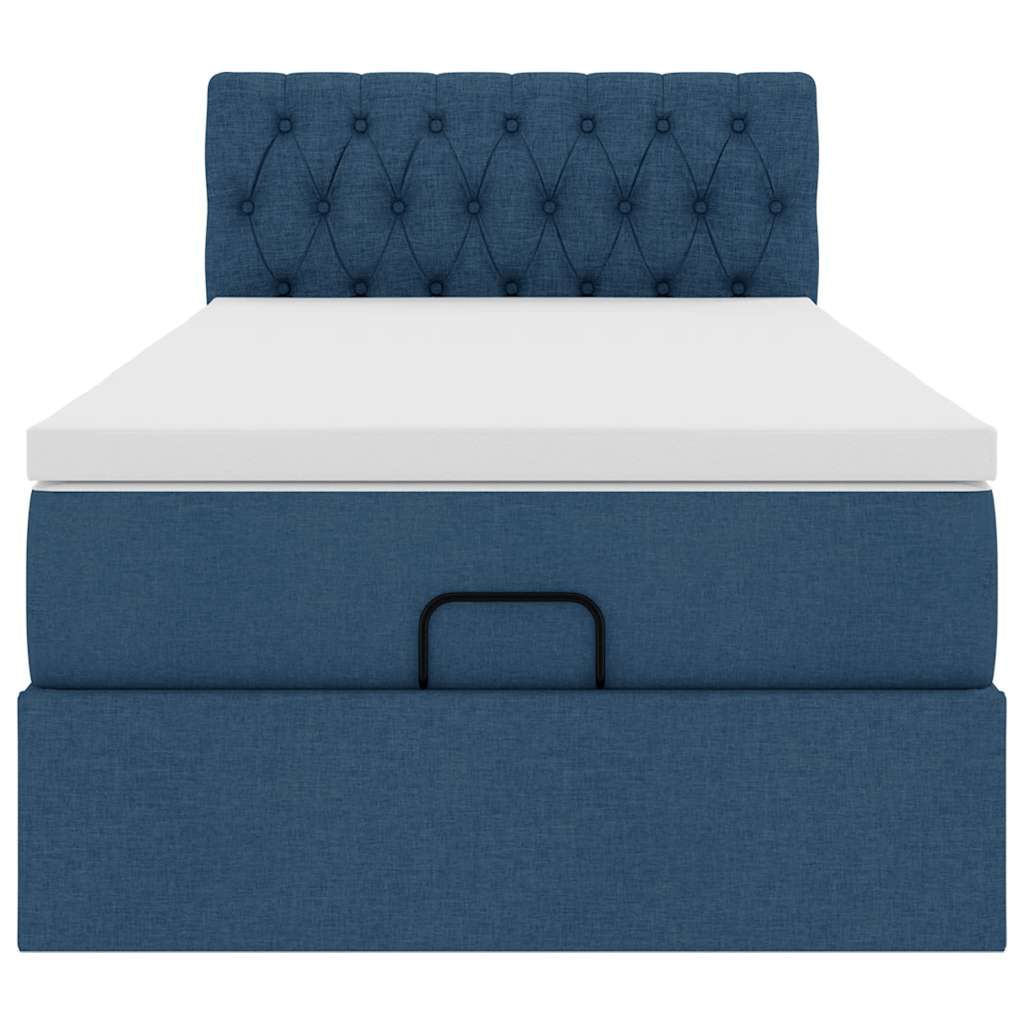 Struttura Letto Pouf con Materasso Blu 90x190 cm in Tessuto
