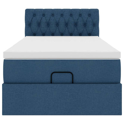 Struttura Letto Pouf con Materasso Blu 90x190 cm in Tessuto