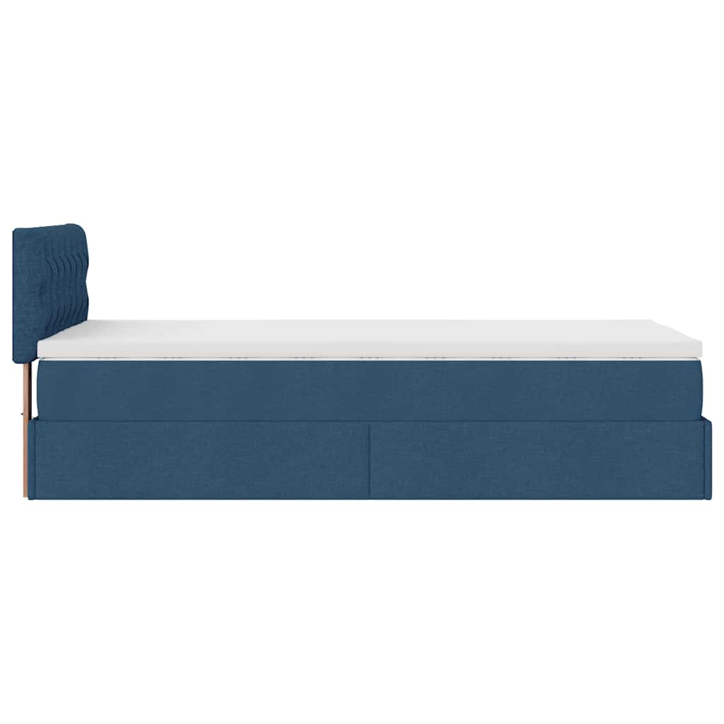 Struttura Letto Pouf con Materasso Blu 90x190 cm in Tessuto