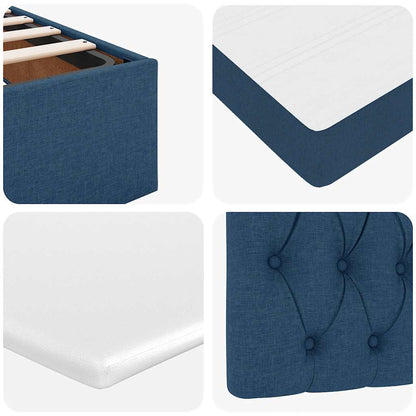 Struttura Letto Pouf con Materasso Blu 90x190 cm in Tessuto