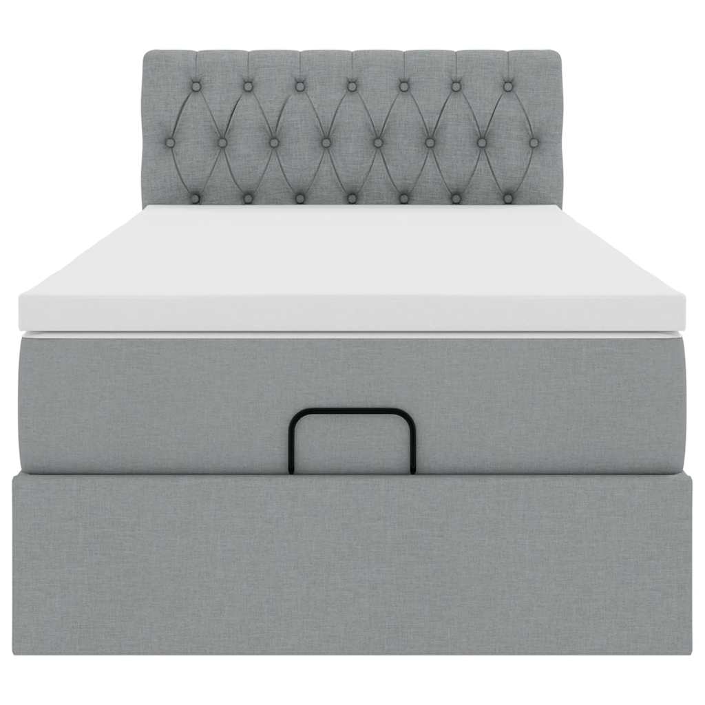 Pouf Letto con Materasso Grigio Chiaro 90x200 cm in Tessuto