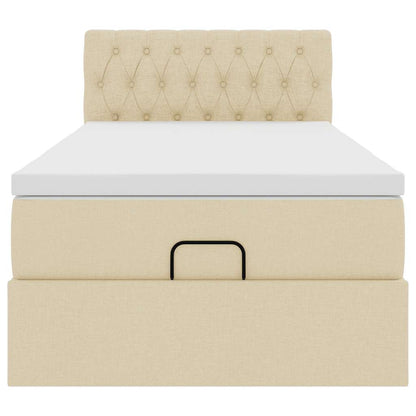 Pouf Letto con Materasso Crema 90x200 cm in Tessuto