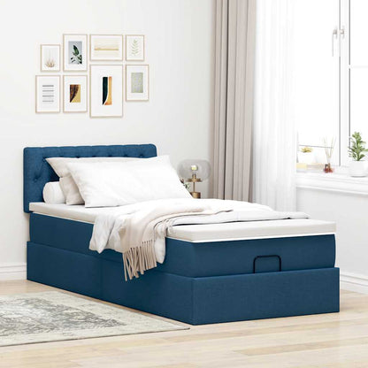 Pouf Letto con Materasso Blu 90x200 cm in Tessuto