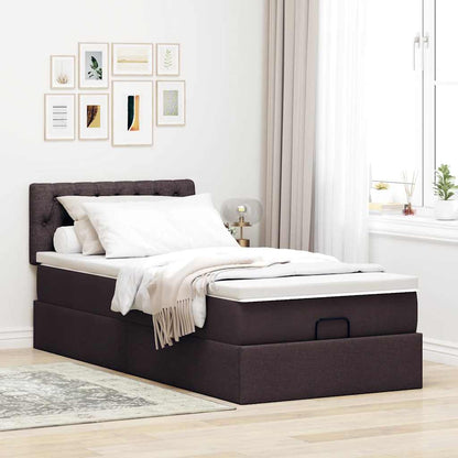 Pouf Letto con Materasso Marrone Scuro 100x200 cm in Tessuto