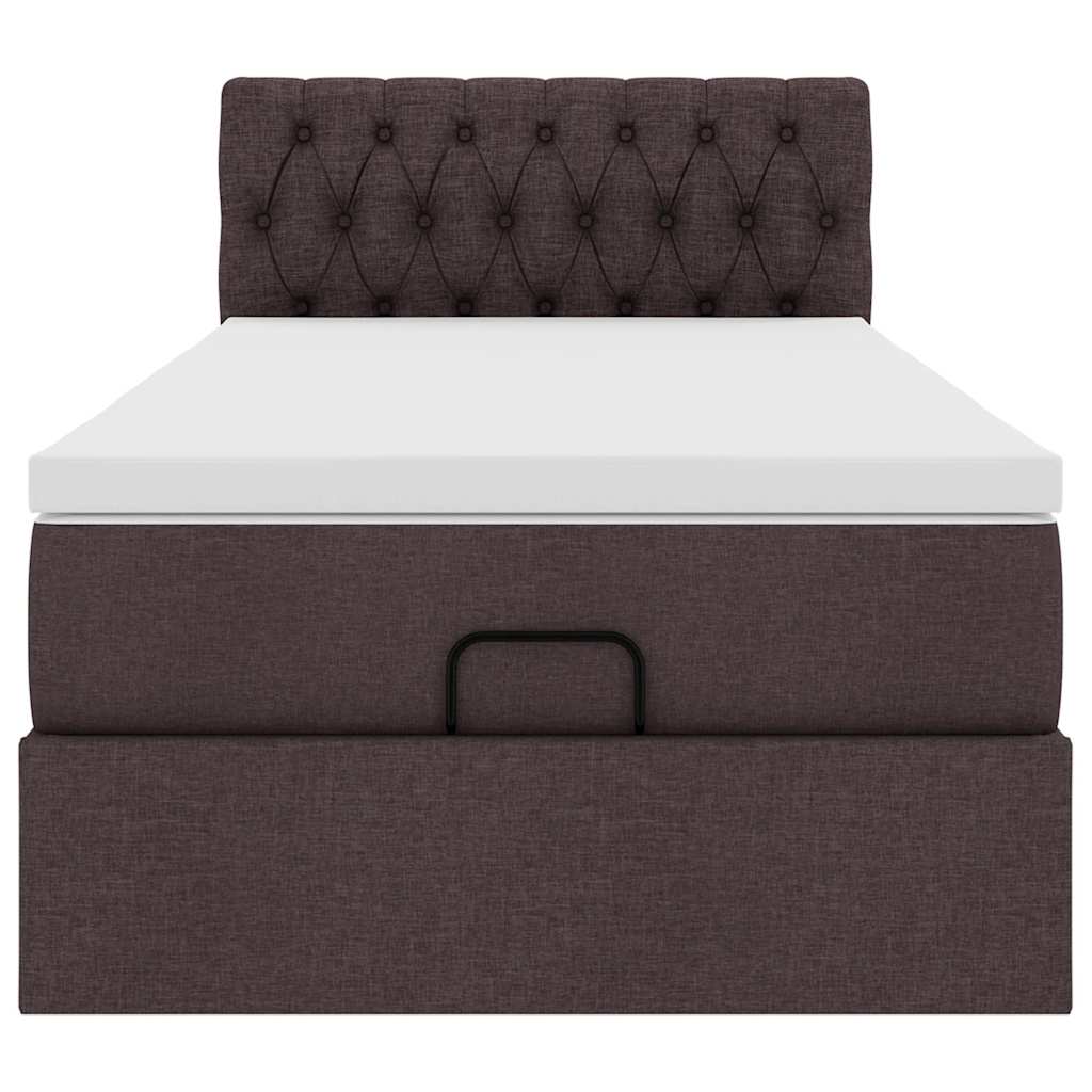 Pouf Letto con Materasso Marrone Scuro 100x200 cm in Tessuto