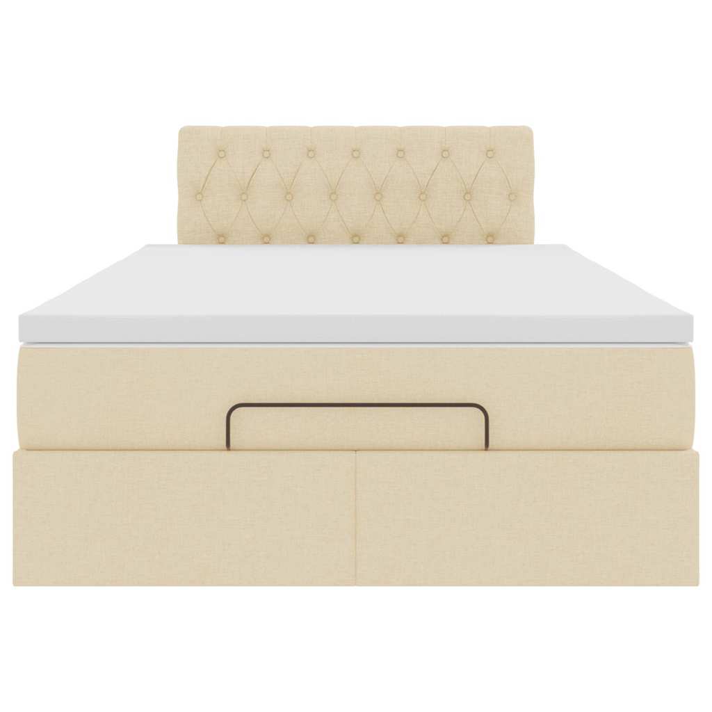 Struttura Letto Pouf con Materasso Crema 120x190 cm in Tessuto