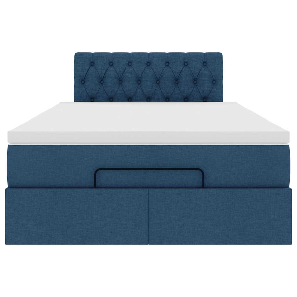Struttura Letto Pouf con Materasso Blu 120x190 cm in Tessuto