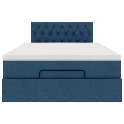 Struttura Letto Pouf con Materasso Blu 120x190 cm in Tessuto