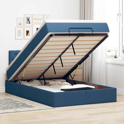 Struttura Letto Pouf con Materasso Blu 120x190 cm in Tessuto