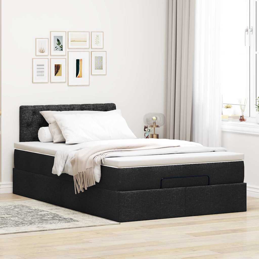 Pouf Letto con Materasso Nero 120x200 cm in Tessuto - homemem39