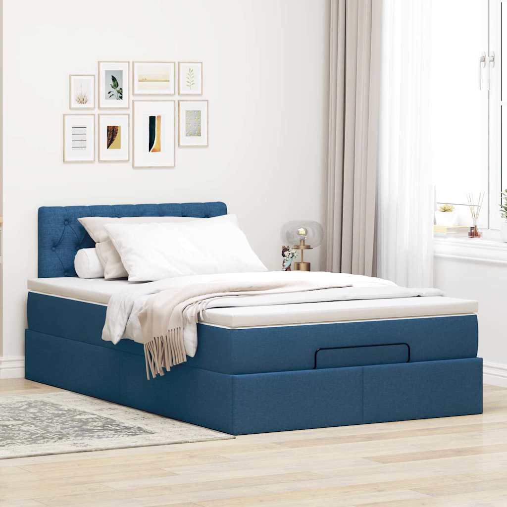 Pouf Letto con Materasso Blu 120x200 cm in Tessuto