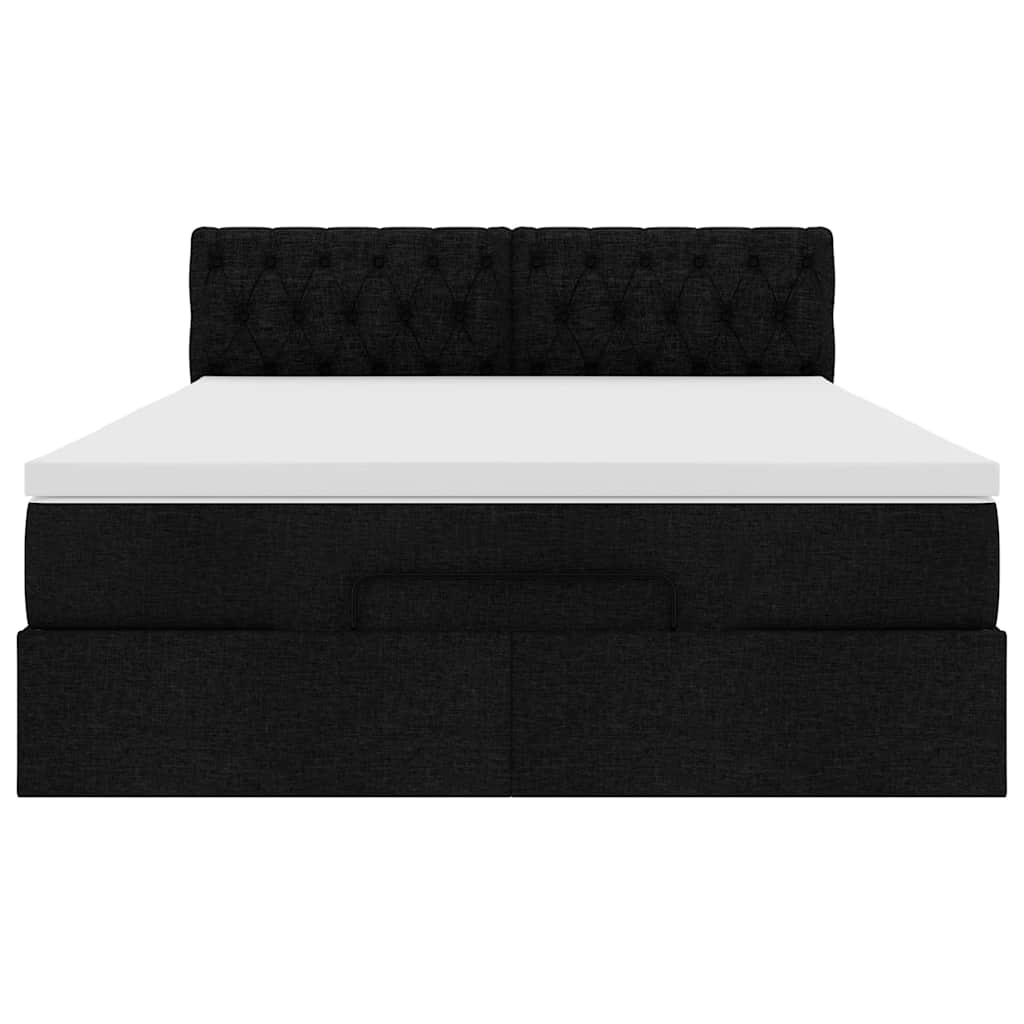 Pouf Letto con Materasso Nero 140x190 cm in Tessuto