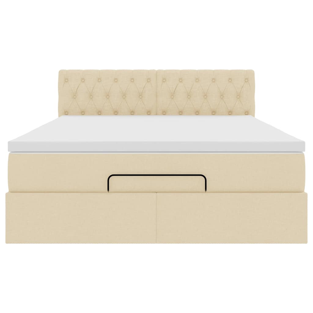 Pouf Letto con Materasso Crema 140x200 cm in Tessuto
