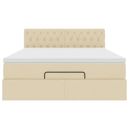 Pouf Letto con Materasso Crema 140x200 cm in Tessuto
