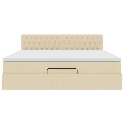 Struttura Letto Pouf con Materasso Crema 180x200 cm in Tessuto