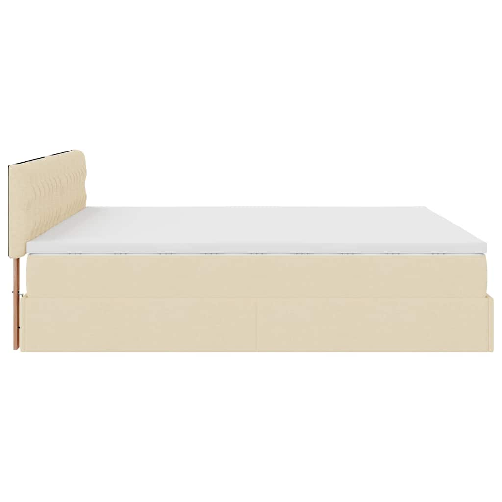 Struttura Letto Pouf con Materasso Crema 180x200 cm in Tessuto