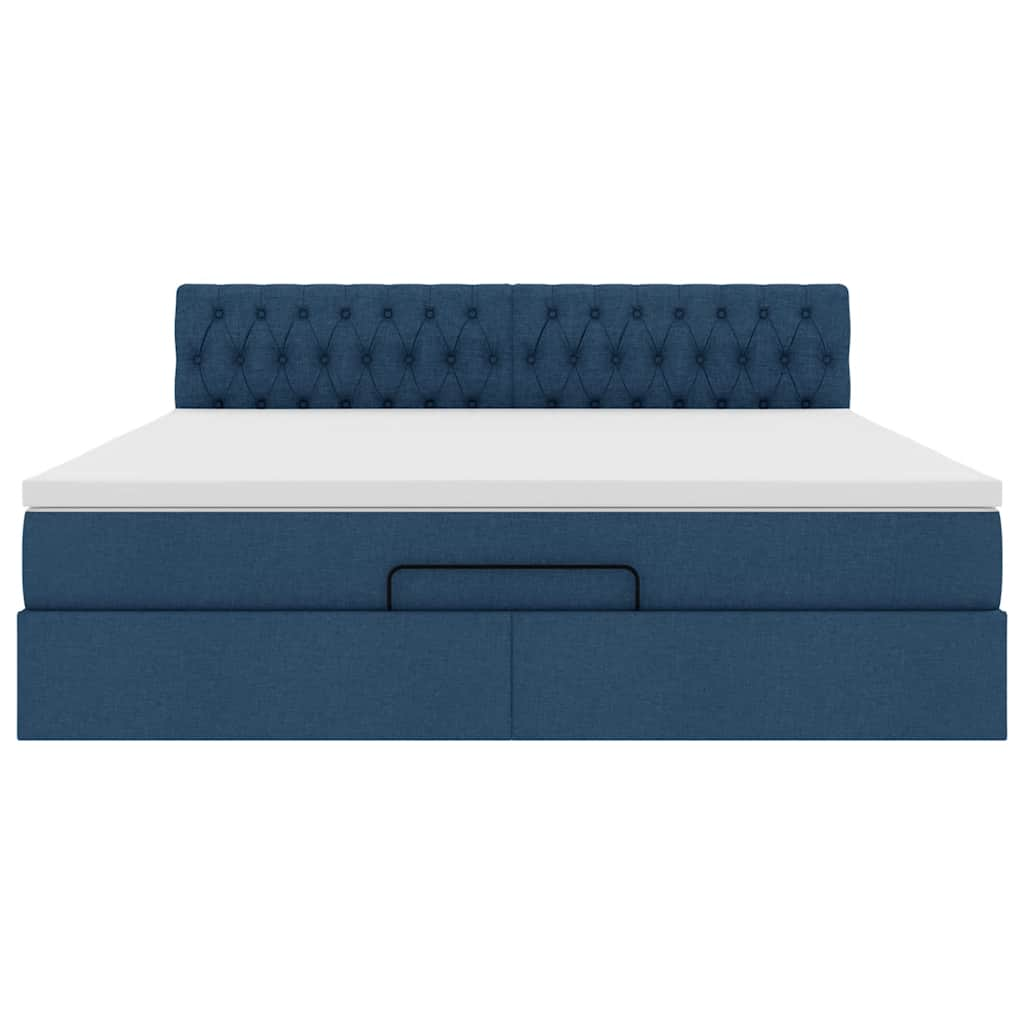 Struttura Letto Pouf con Materasso Blu 180x200cm in Tessuto