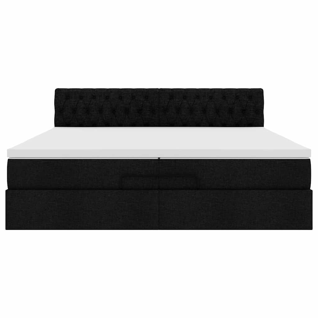 Struttura Letto Pouf con Materasso Nero 200x200 cm in Tessuto