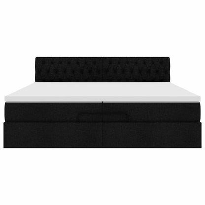 Struttura Letto Pouf con Materasso Nero 200x200 cm in Tessuto