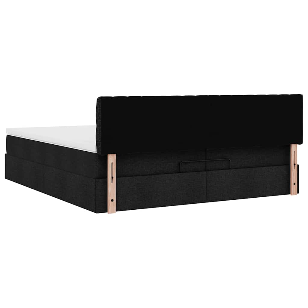 Struttura Letto Pouf con Materasso Nero 200x200 cm in Tessuto