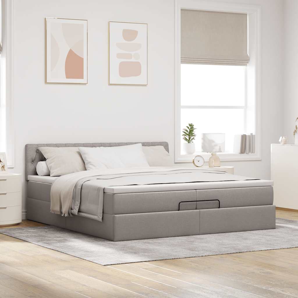 Struttura Letto Pouf con Materasso Tortora 200x200 cm Tessuto | homemem39