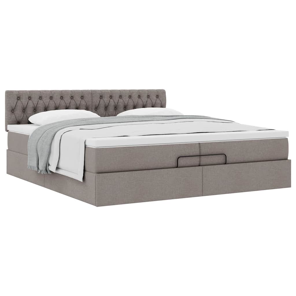 Struttura Letto Pouf con Materasso Tortora 200x200 cm Tessuto | homemem39