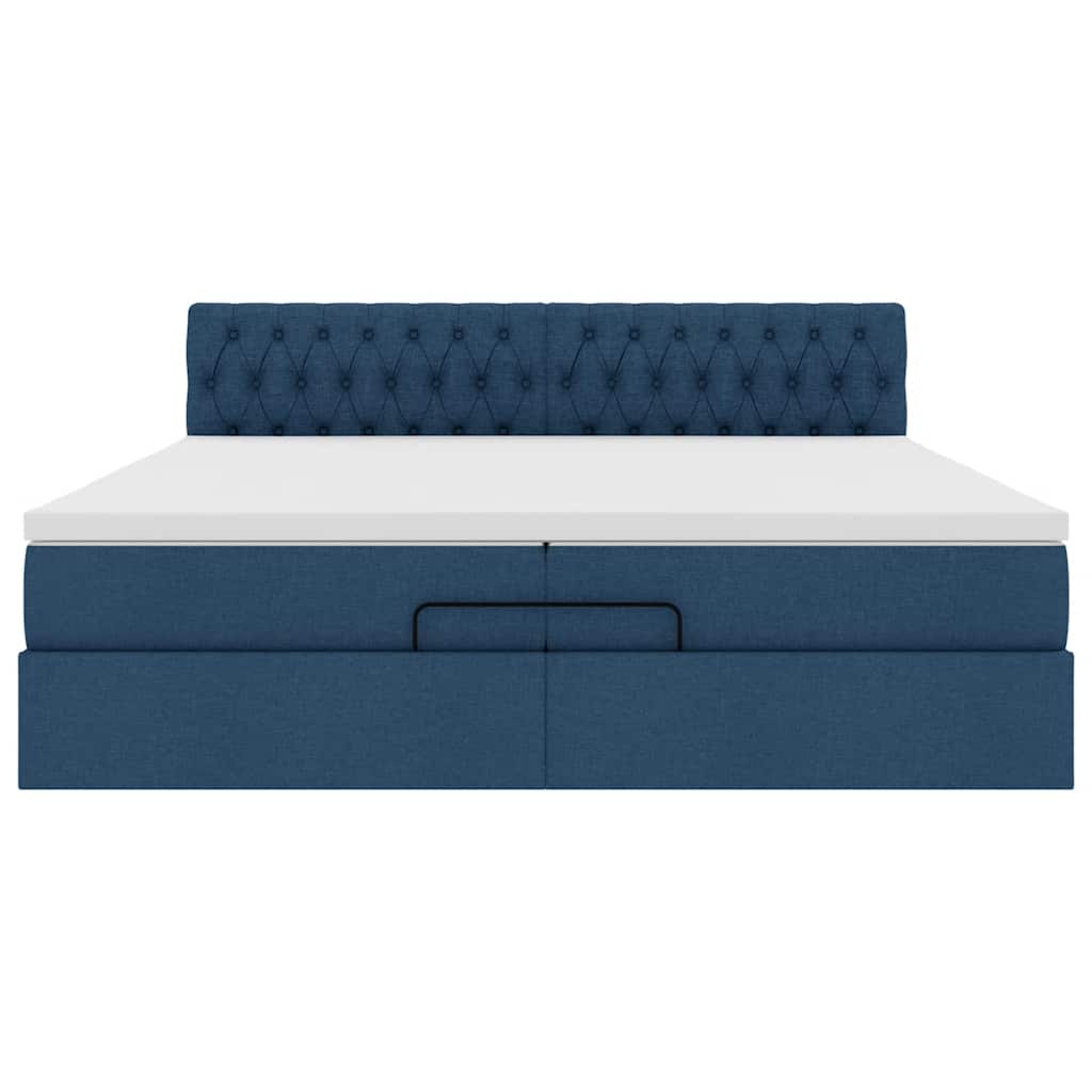 Struttura Letto Pouf con Materasso Blu 200x200 cm in Tessuto