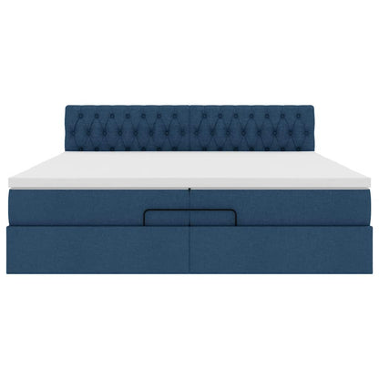 Struttura Letto Pouf con Materasso Blu 200x200 cm in Tessuto