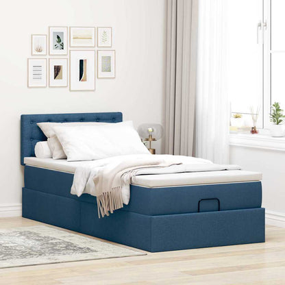 Struttura Letto Pouf con Materasso Blu 80x200 cm in Tessuto | homemem39