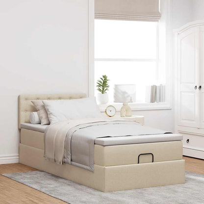 Struttura Letto Pouf con Materasso Crema 90x190 cm in Tessuto