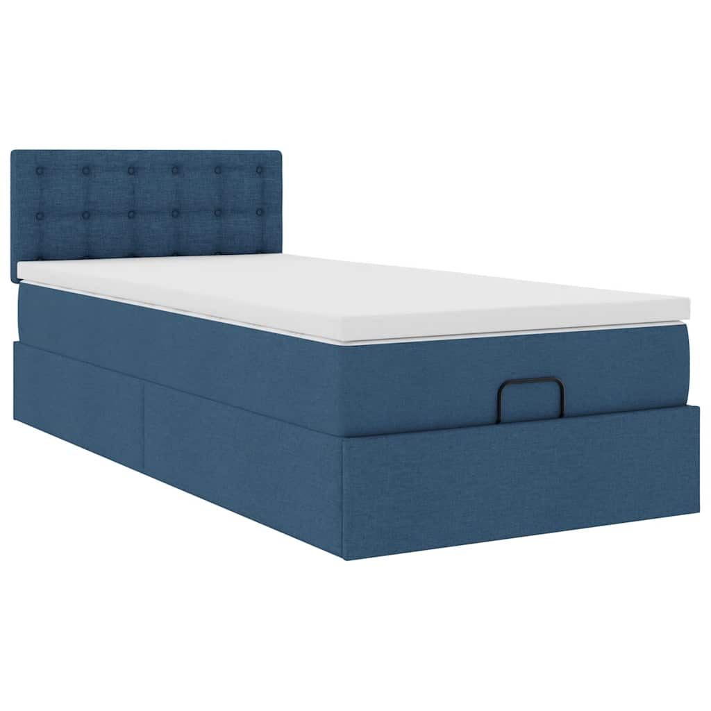 Struttura Letto Pouf con Materasso Blu 90x190 cm in Tessuto