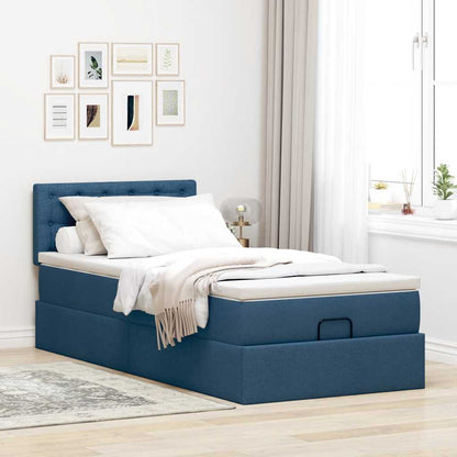 Struttura Letto Pouf con Materasso Blu 90x190 cm in Tessuto