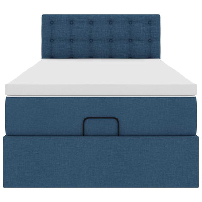 Struttura Letto Pouf con Materasso Blu 90x190 cm in Tessuto