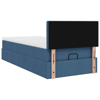 Struttura Letto Pouf con Materasso Blu 90x190 cm in Tessuto