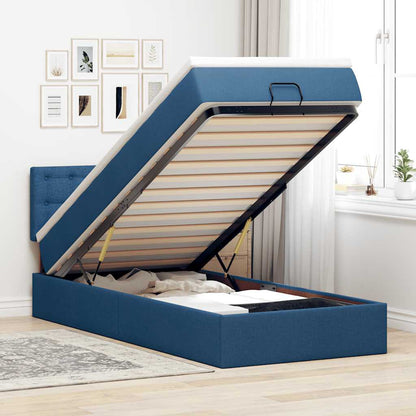 Struttura Letto Pouf con Materasso Blu 90x190 cm in Tessuto