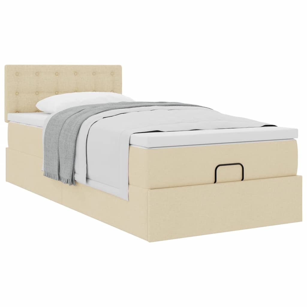 Pouf Letto con Materasso Crema 90x200 cm in Tessuto | homemem39